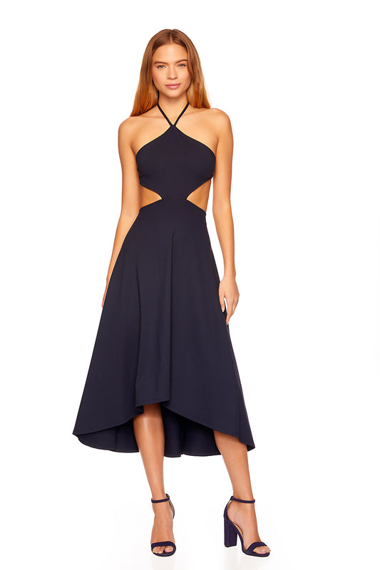 cut out waist high-low halter dress